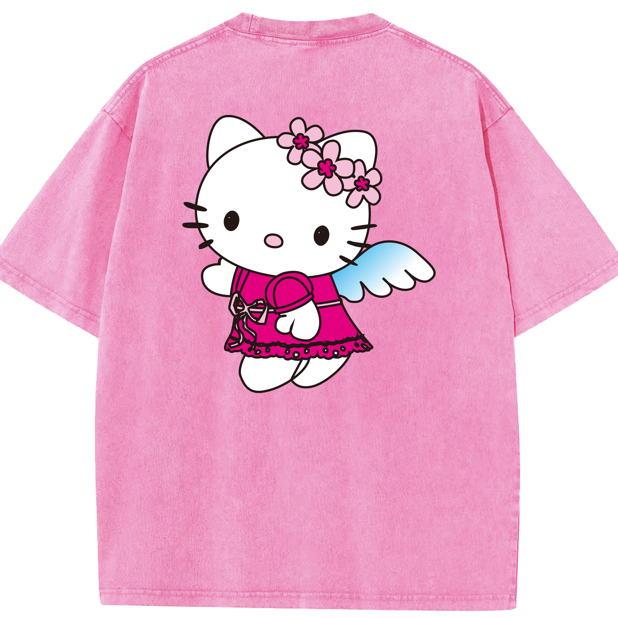 （画像用） Hello Kitty ハローキティ 綿100% ヴィンテージ風 半袖Tシャツ（背面プリント）